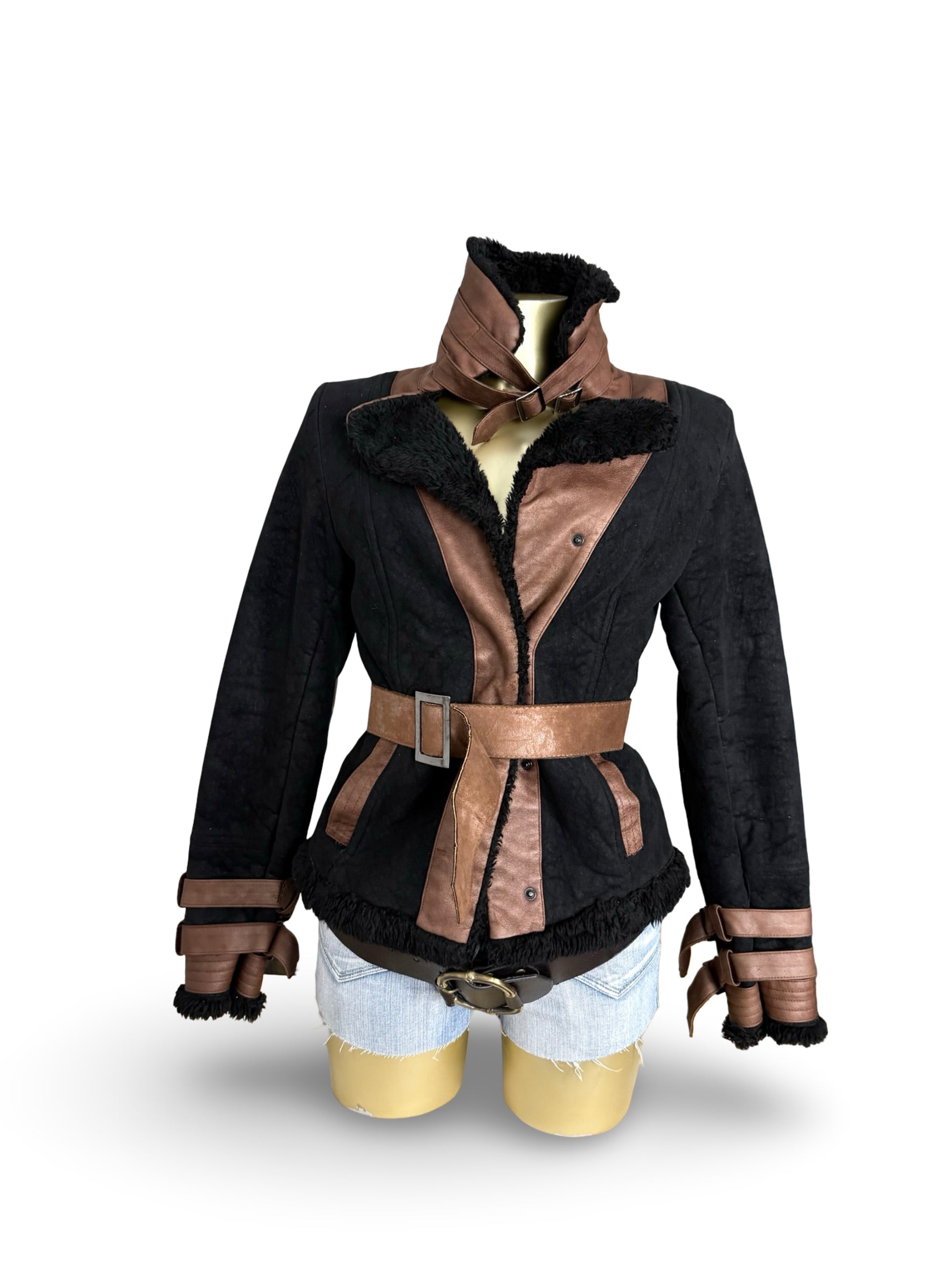 Black suede tight fit biker coat (M/L)