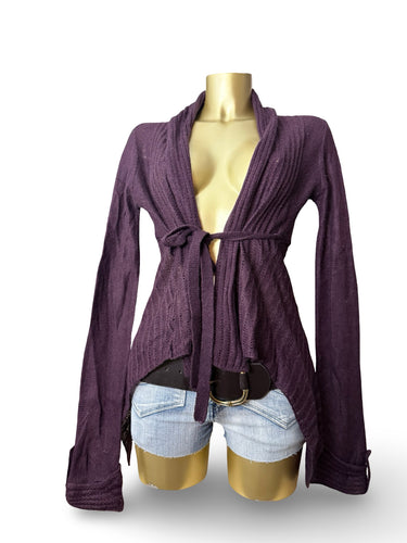 Purple asymmetric tie up cardigan jumper (S/M)