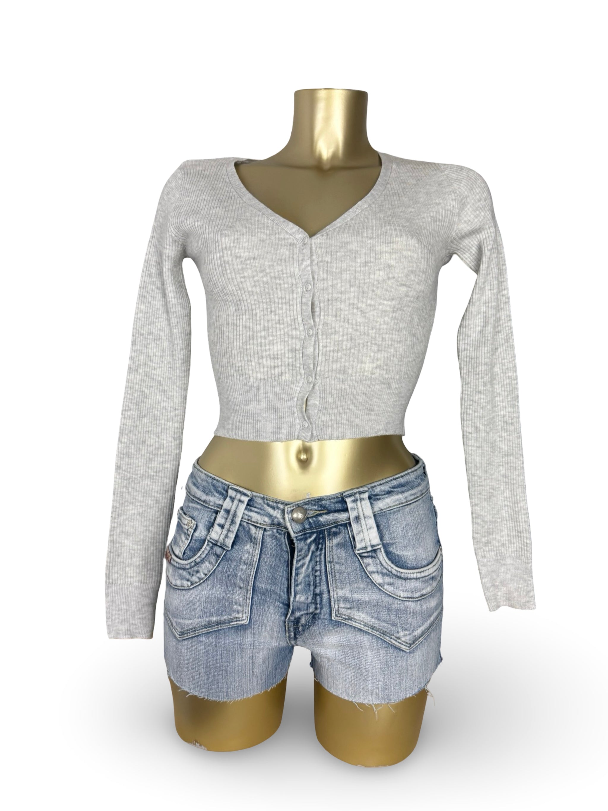 Grey super soft ribbed cardigan jumper (XS)