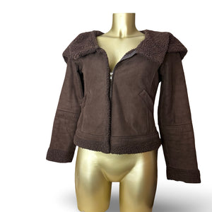 Bown suede inside fur hooded winter jacket (S/M)
