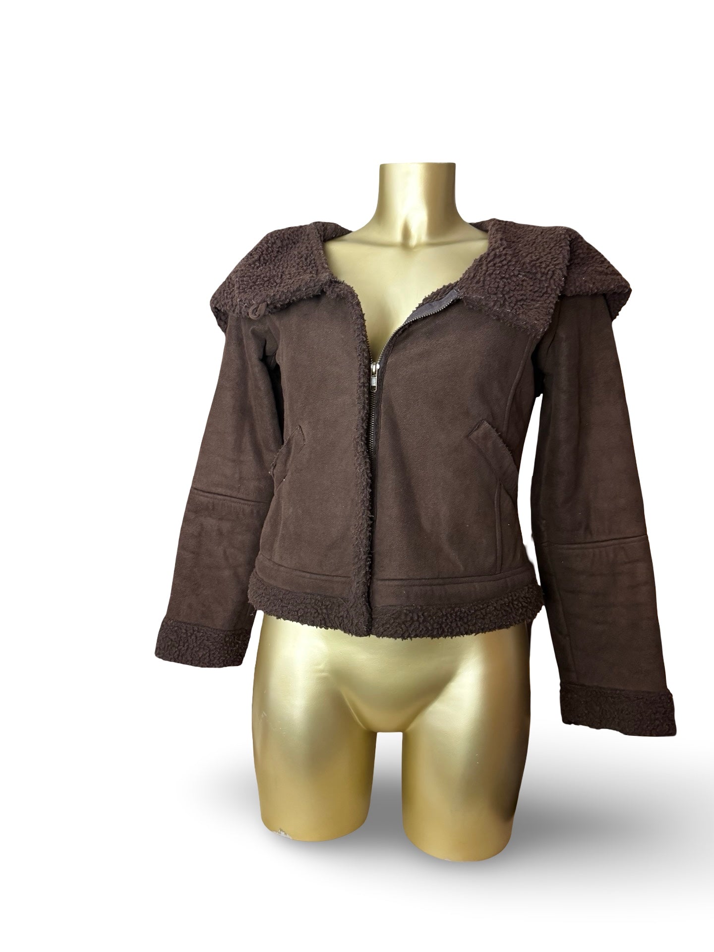 Bown suede inside fur hooded winter jacket (S/M)