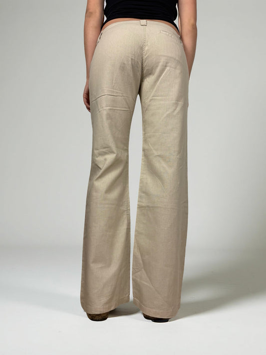 Beige linen low rise flare pants (M)