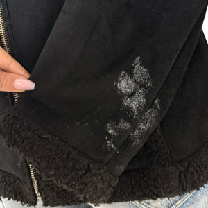 Black inside fleece faux fur suede tight fit jacket (M)