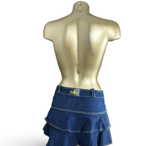 Navy denim pleated mini skirt (M)