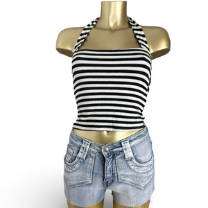 Black & white stretchy halter top (XS)