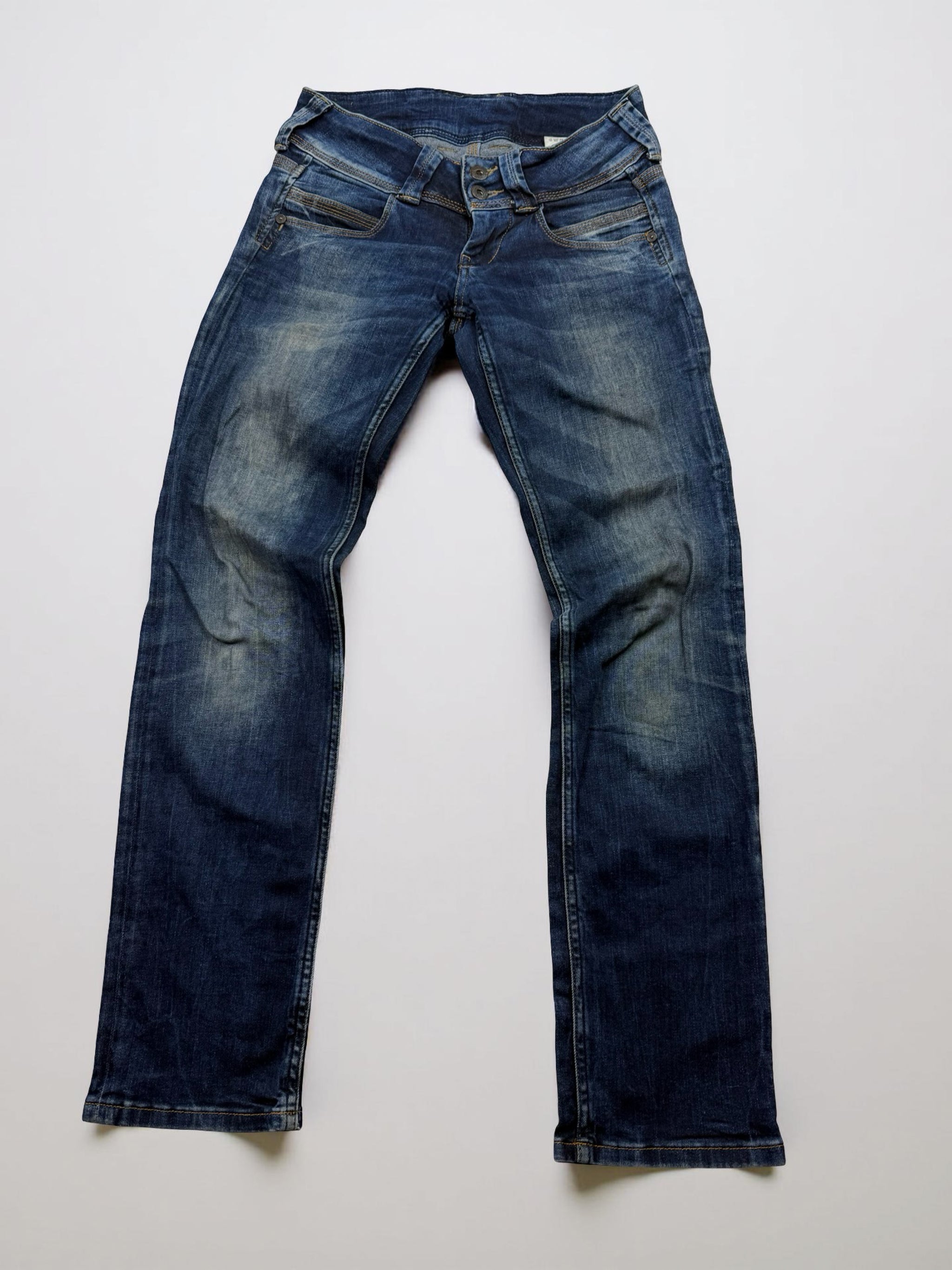 Navy low rise straight legs denim pants (S)