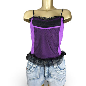 Purple lace lycra babydoll tight fit cami top (L)