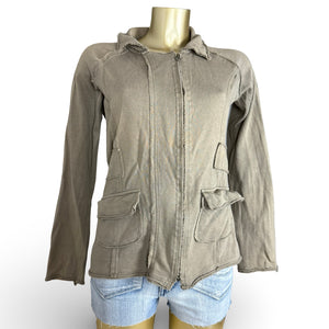 Khaki zip up 100% cotton sweatshirt jacket (L)