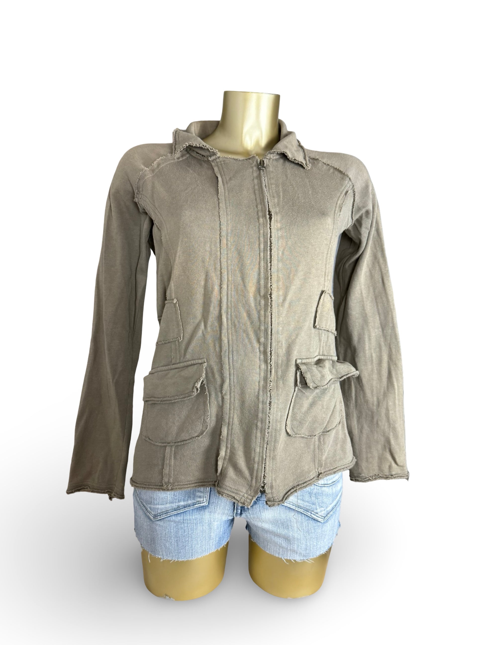Khaki zip up 100% cotton sweatshirt jacket (L)