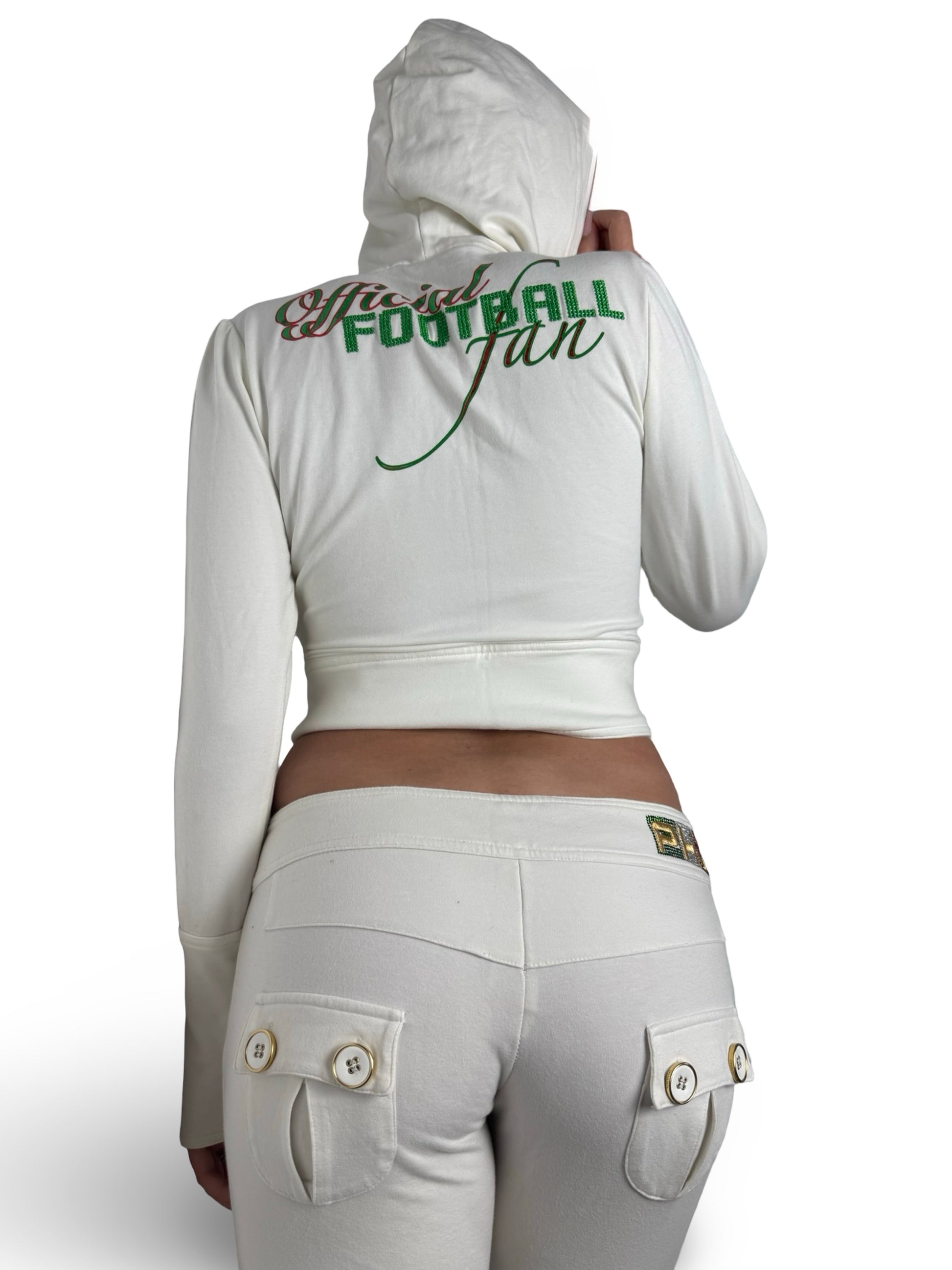 White cotton zip up tight fit hoodie + capri pants set (S)