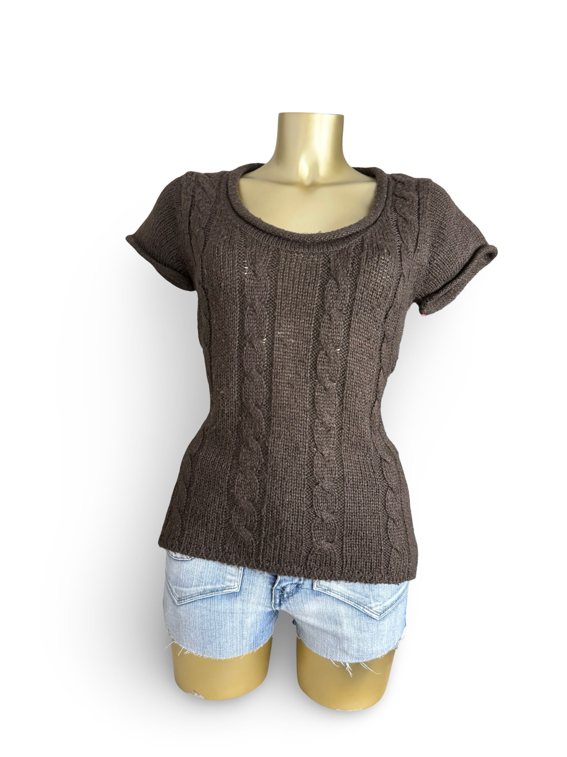Brown knitted tee short sleeves jumper (S/M)