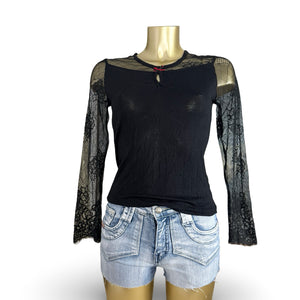 Black bi fabric lace long sleeves top (XS/S)
