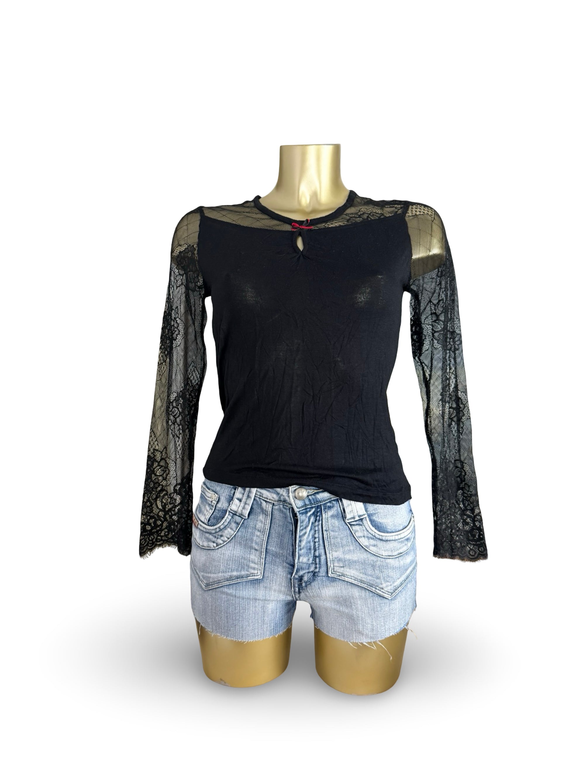 Black bi fabric lace long sleeves top (XS/S)