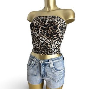 Beige panther print 2 in 1 tube top or mini skirt (XS)