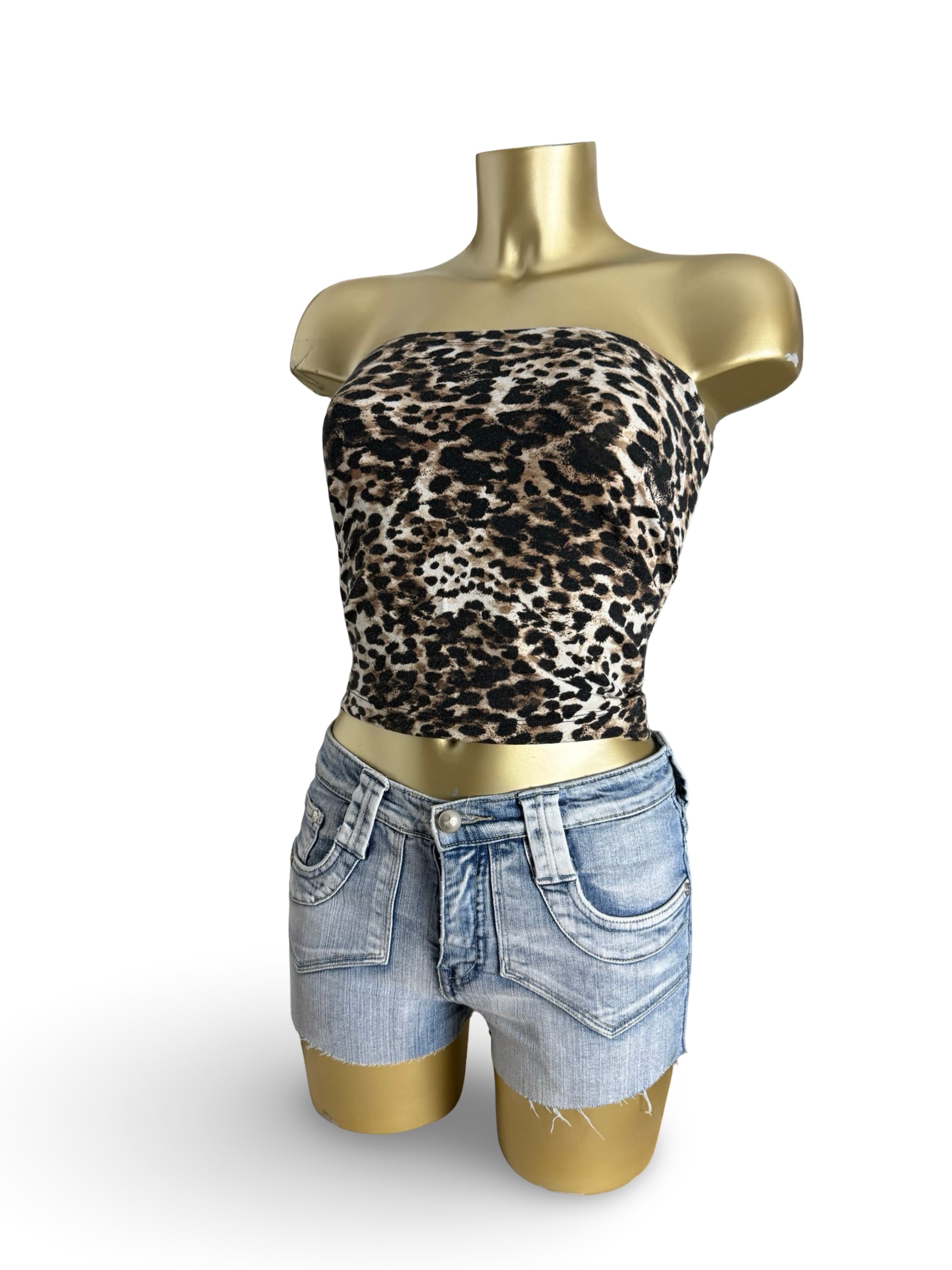 Beige panther print 2 in 1 tube top or mini skirt (XS)