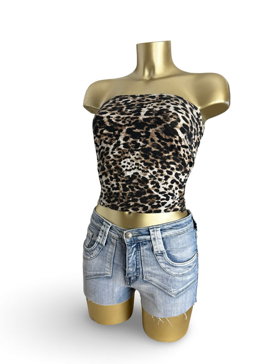 Beige panther print 2 in 1 tube top or mini skirt (XS)