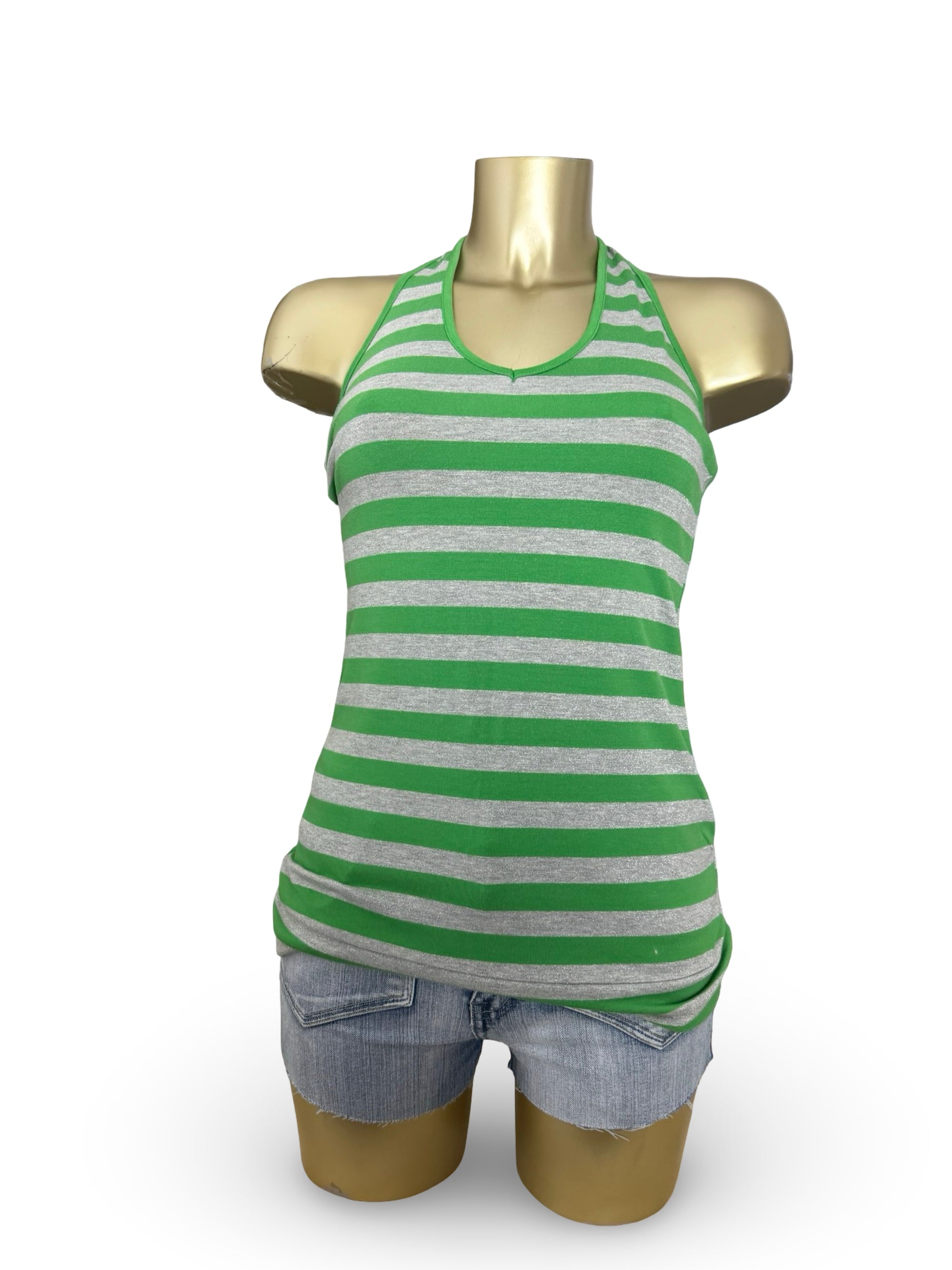 Green striped halter top (XS)
