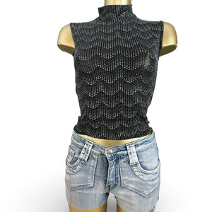 Black silver graphic high neck top (M)