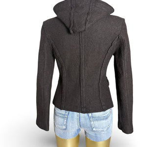 Brown hooded 100% wool tight fit jacket (S)