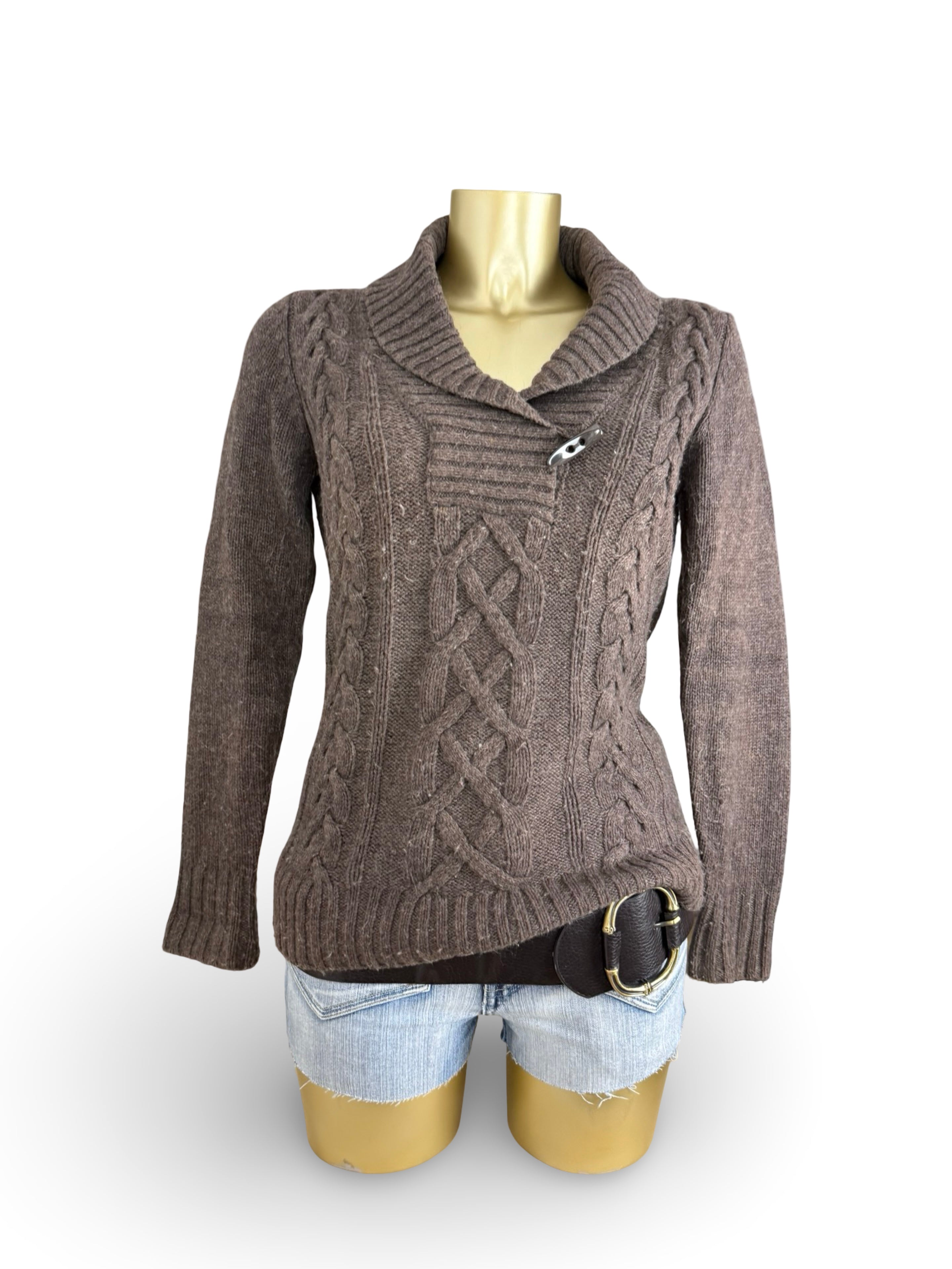 Brown polo neck wool jumper (S)