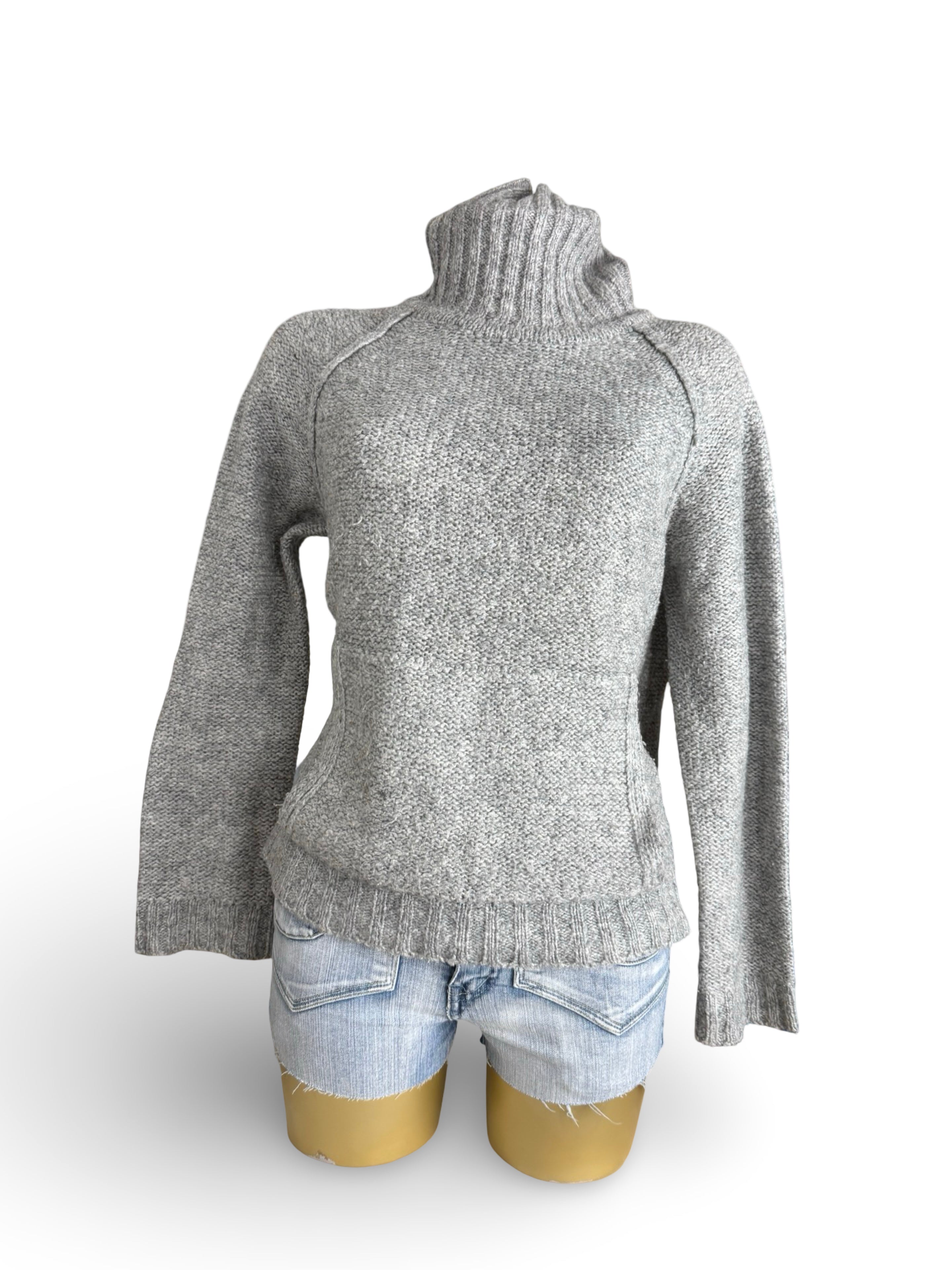 Grey turtleneck pockets wool jumper (M)