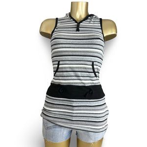Grey & black striped coton hooded top (XS)