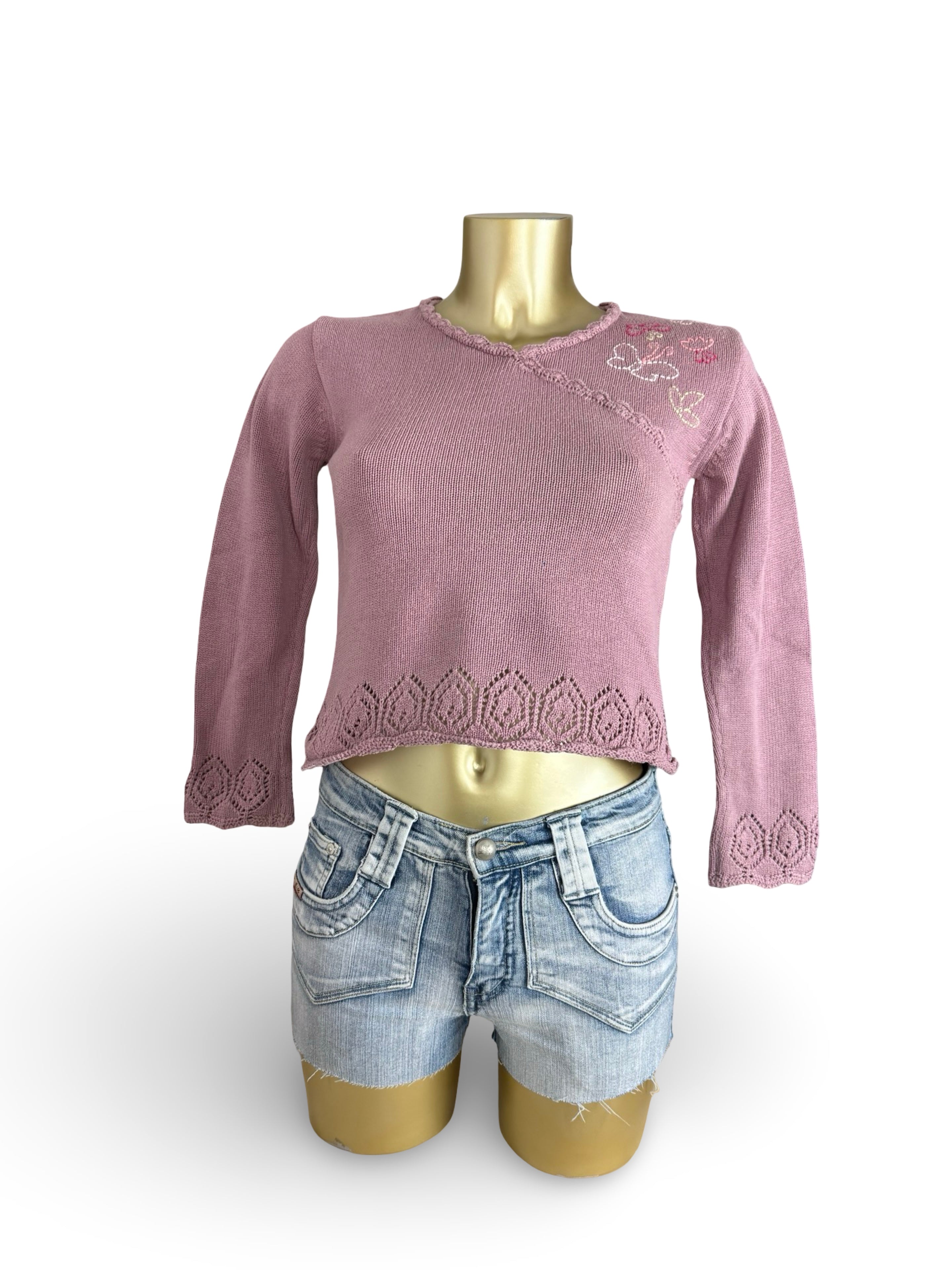 Pink knitted 100% cotton embroidered jumper (XS)