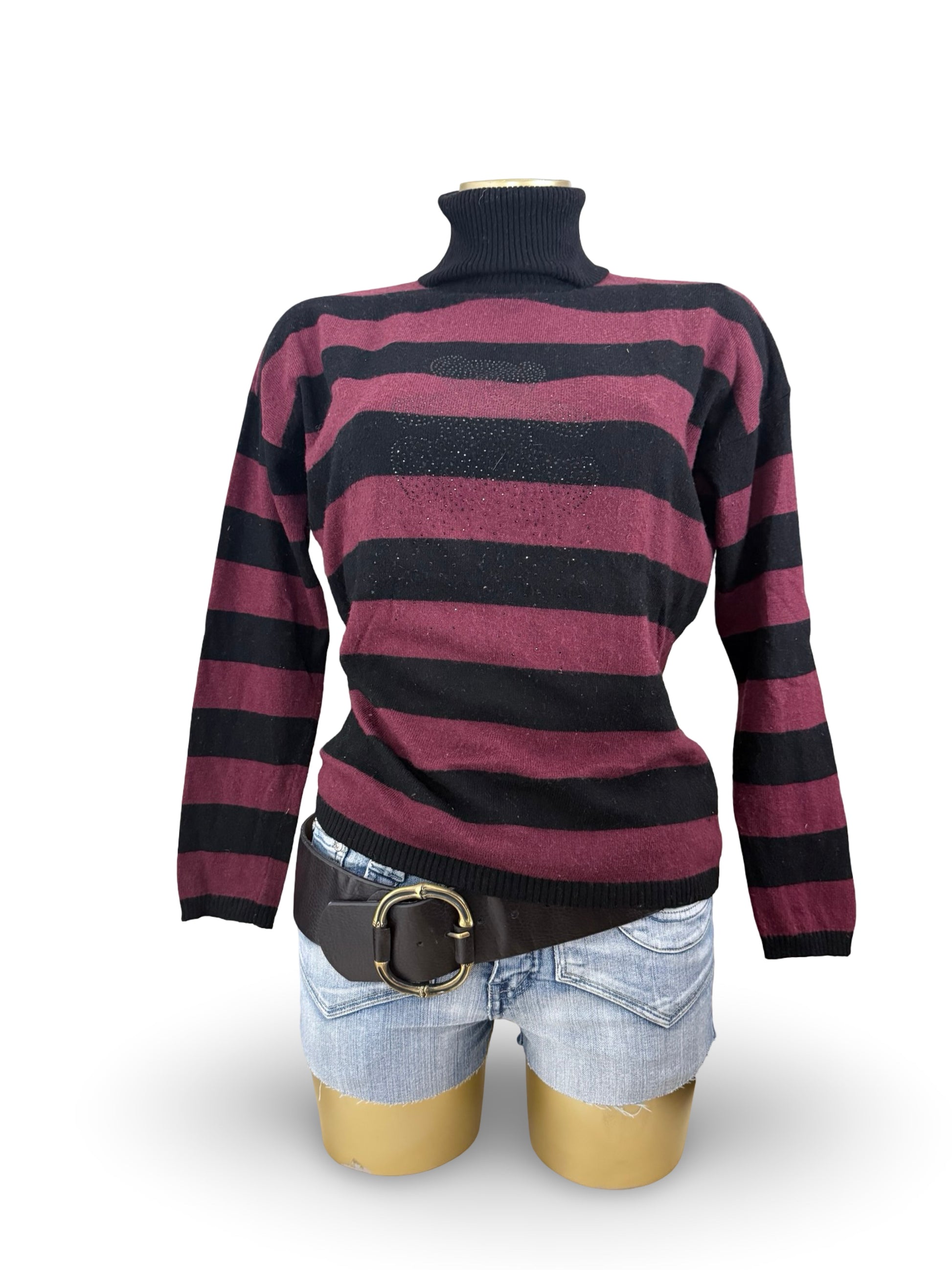 Black & burgundy turtleneck jumper (XL)