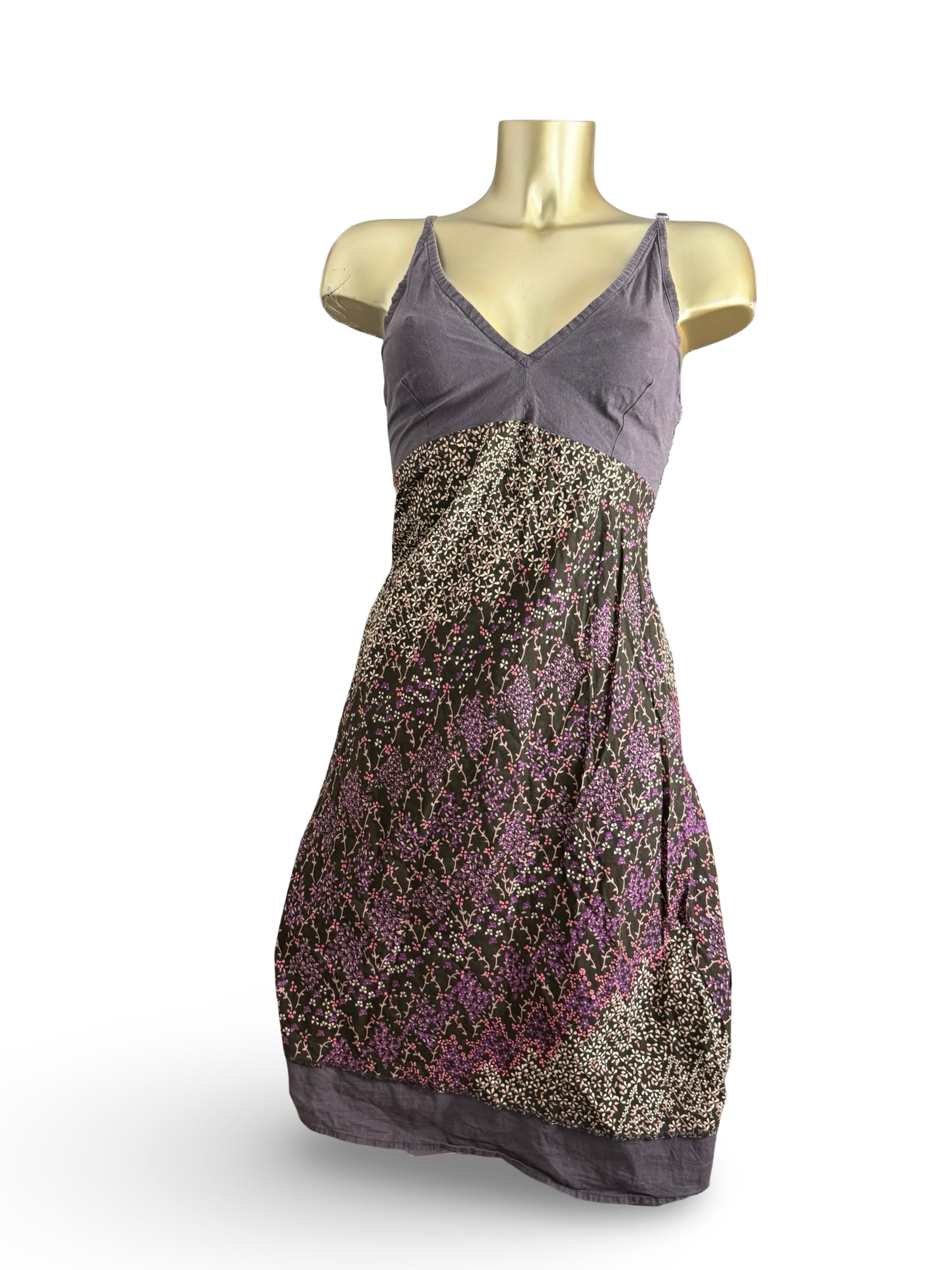 Brown 100% cotton floral maxi dress (S)