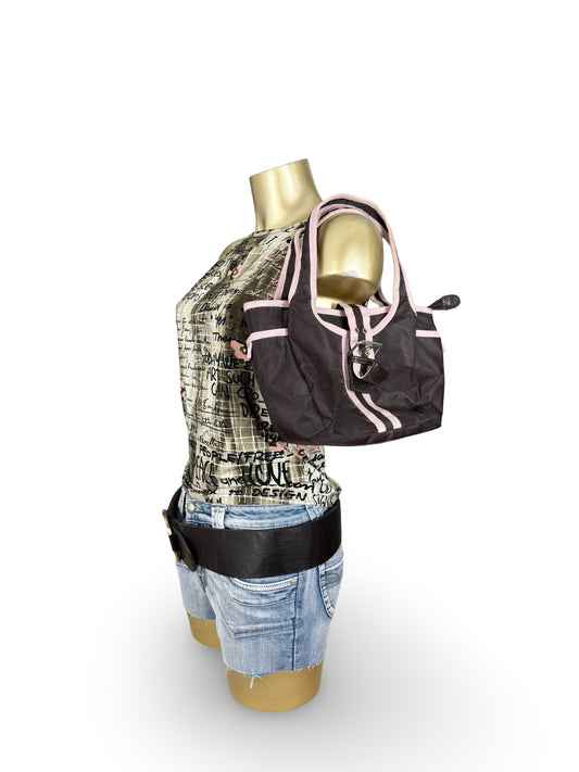 Grey & baby pink buckle belt handbag (31x19 cm)