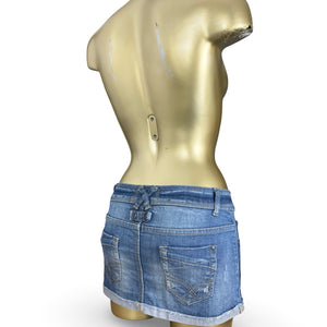 Blue denim low rise mini skirt (XXS/XS)