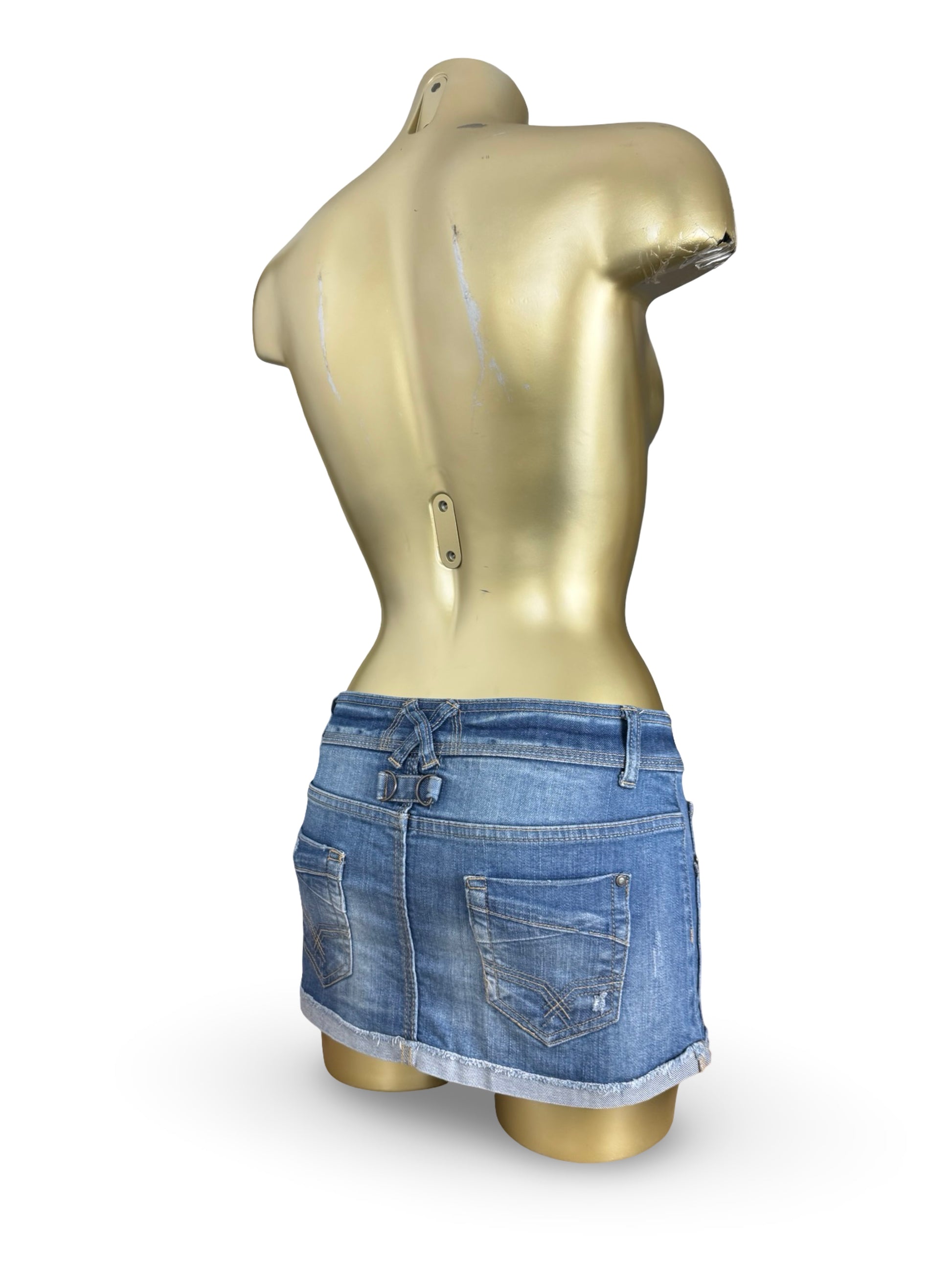 Blue denim low rise mini skirt (XXS/XS)