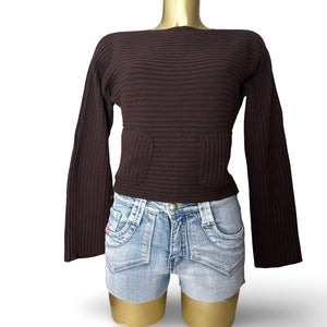 Brown ribbed jumper with pockets (XL)