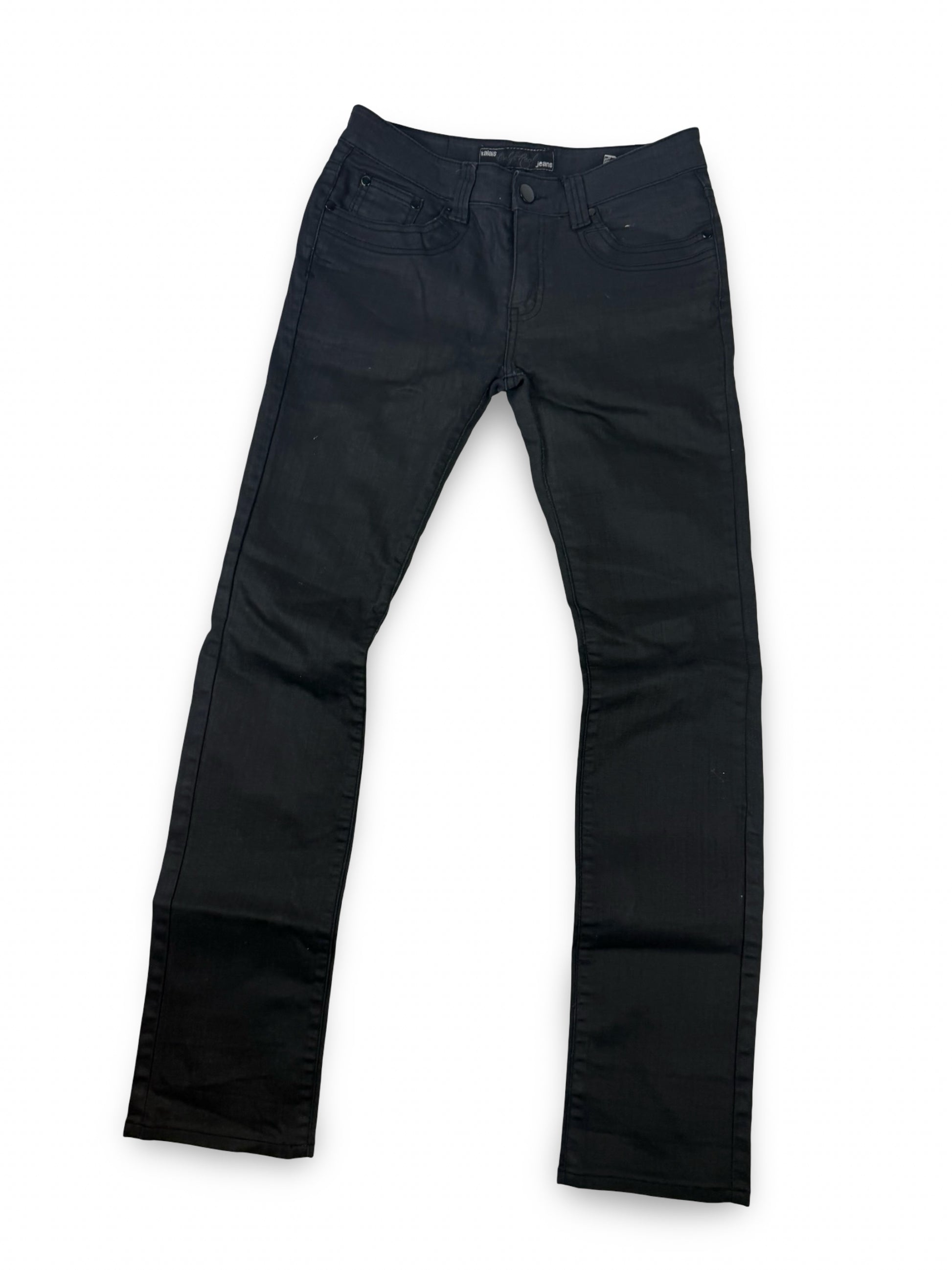 Black denim low rise straight legs pants (S)