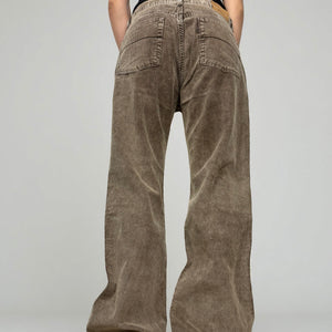 Beige ribbed velvet denim low rise baggy pants (XL)