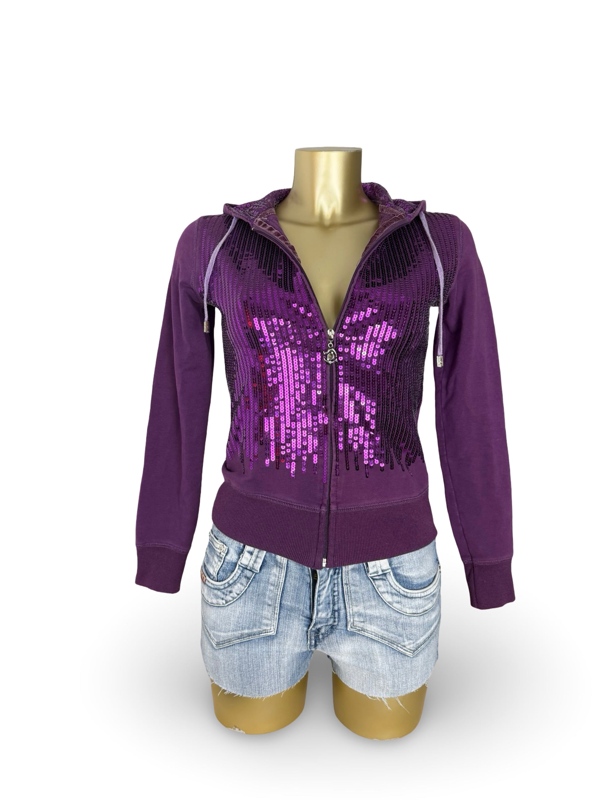 Purple sequins zip up hoodie (S/M)