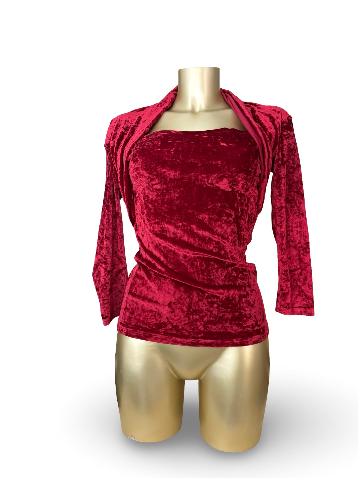 Red velvet tight fit long sleeves top (S)