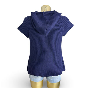 Navy hooded short sleeves cardigan jumper (M)