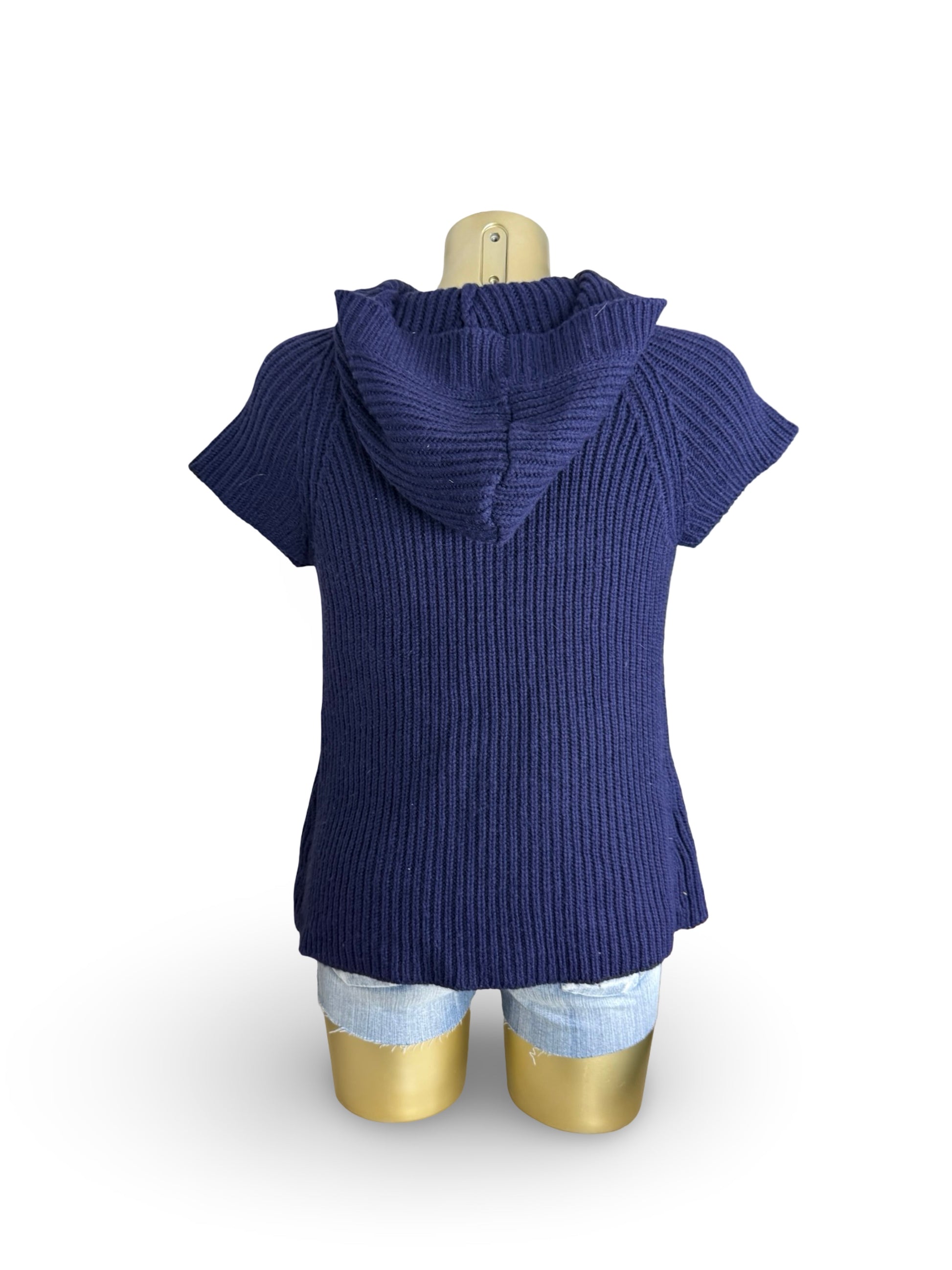 Navy hooded short sleeves cardigan jumper (M)