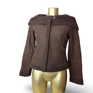 Bown suede inside fur hooded winter jacket (S/M)