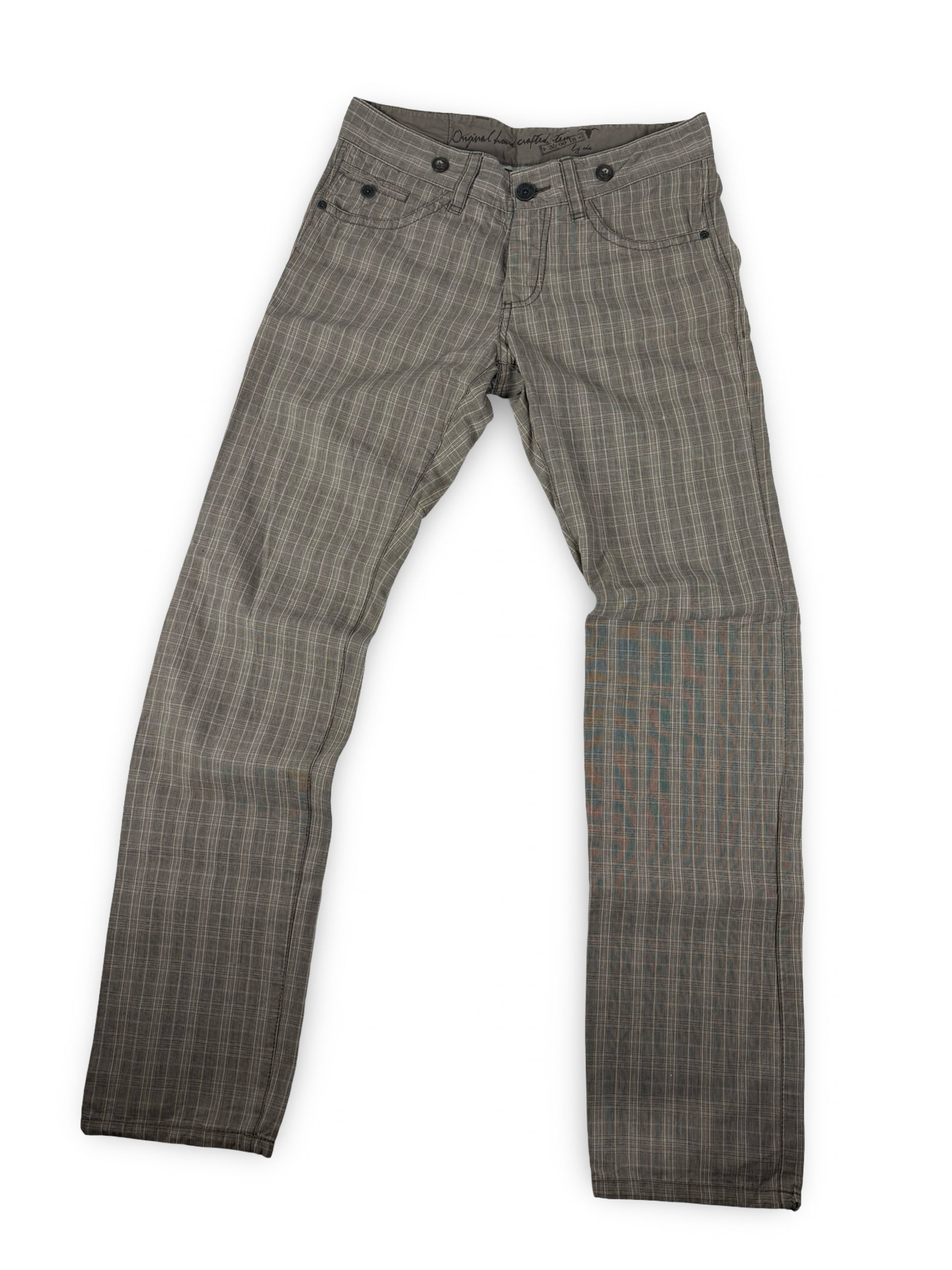Brown check print low rise baggy pants (M)