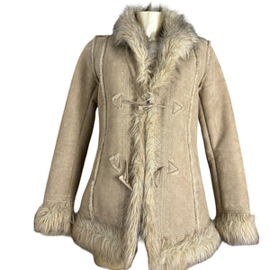 Beige inside fleece faux fur neck suede afghan coat (M/L)