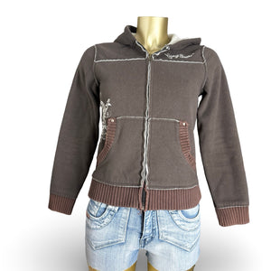 Khaki fleece hoodie jacket (S)