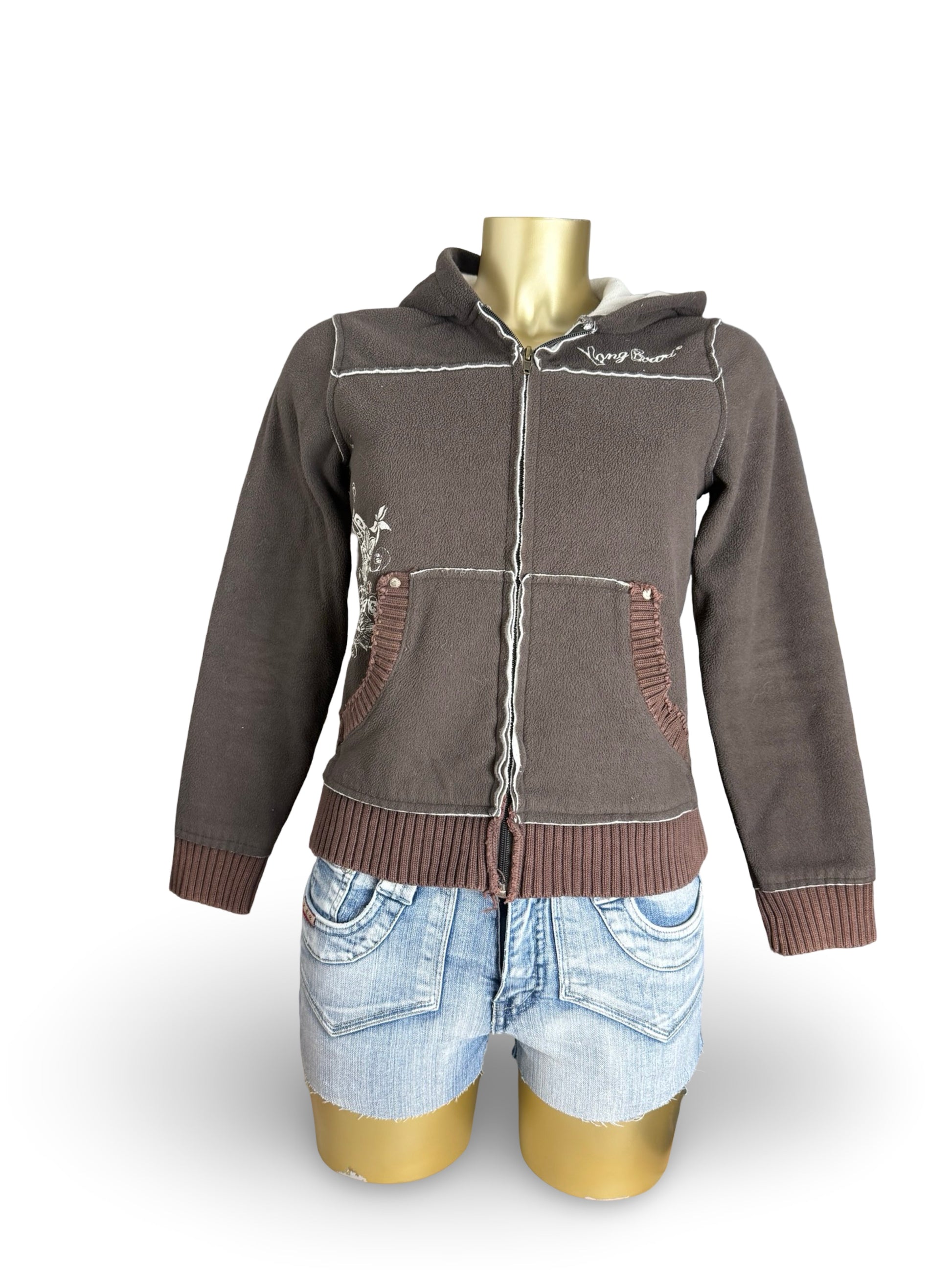 Khaki fleece hoodie jacket (S)