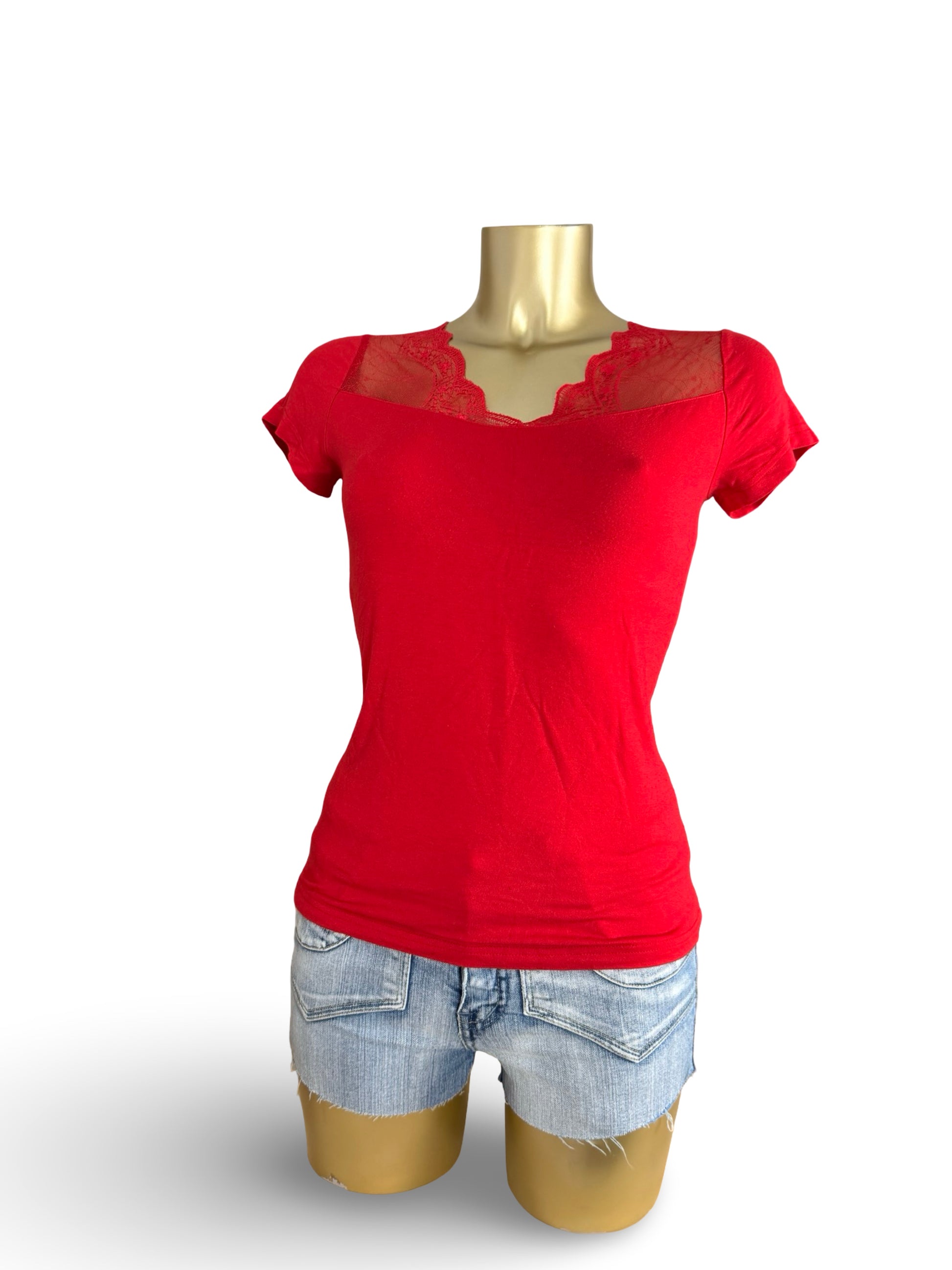 Red lace neck tight fit tee (S)