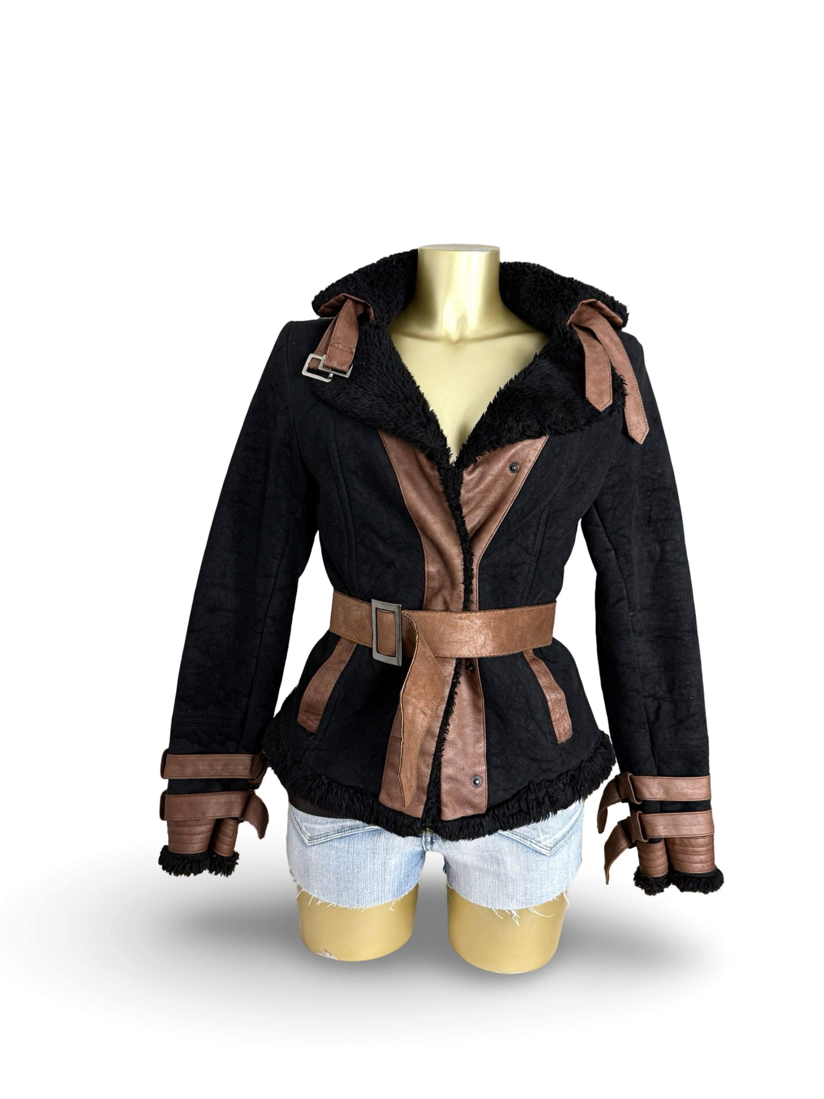 Black suede tight fit biker coat (M)