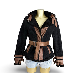 Black suede tight fit biker coat (M/L)