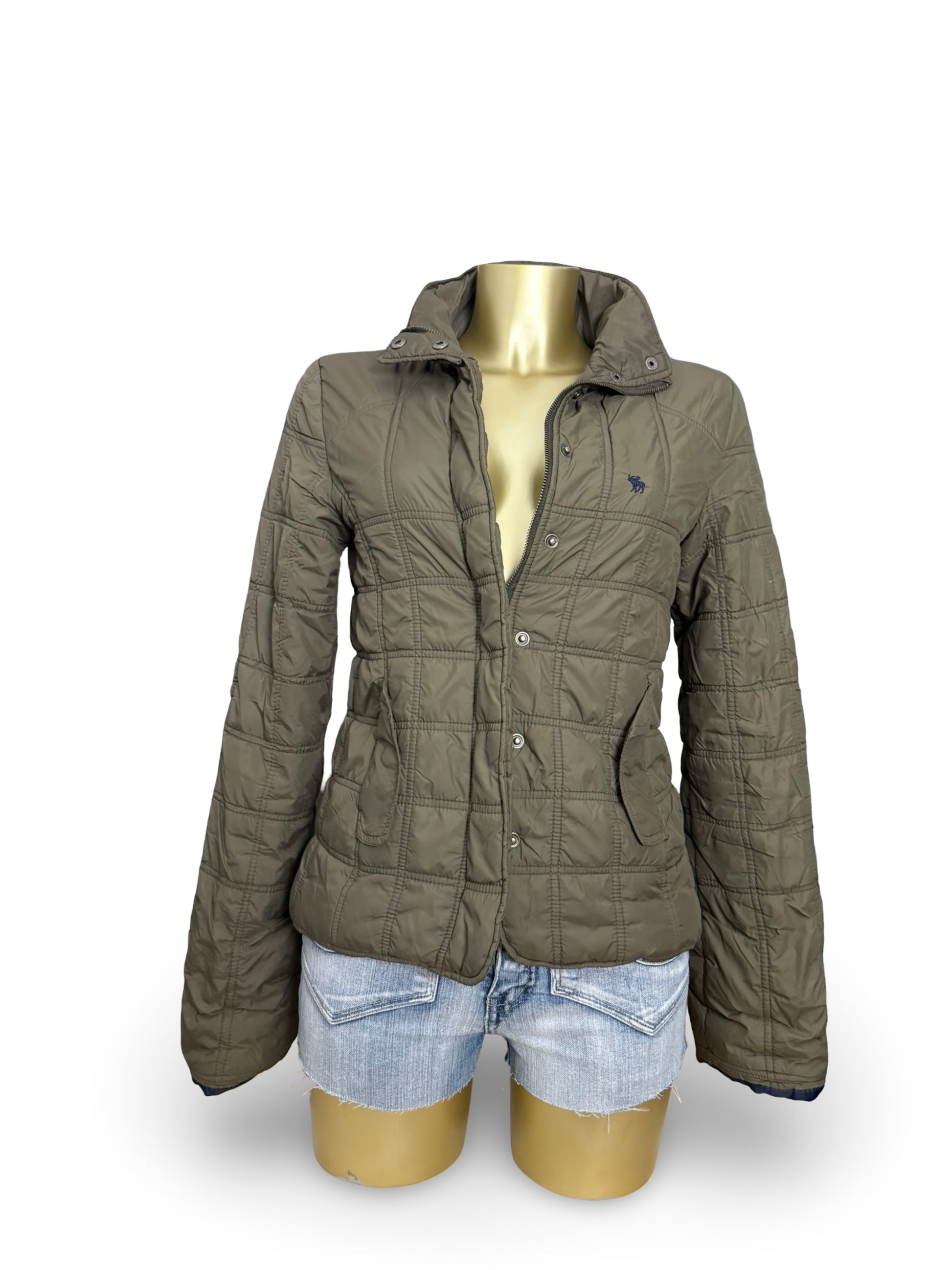 Khaki duck down warm puffer jacket (S)