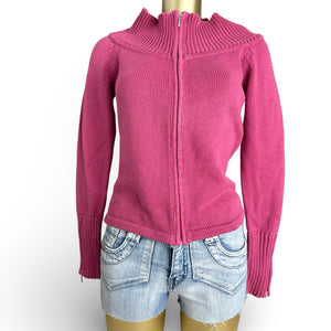 Pink 100% cotton zip up cardigan jumper (L)