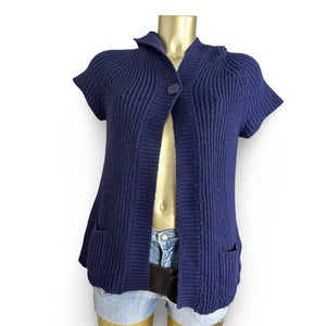Navy hooded short sleeves cardigan jumper (M)